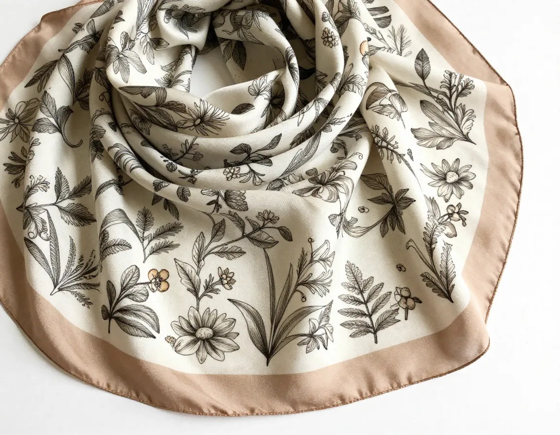 Handcrafted silk scarf with botanical pattern